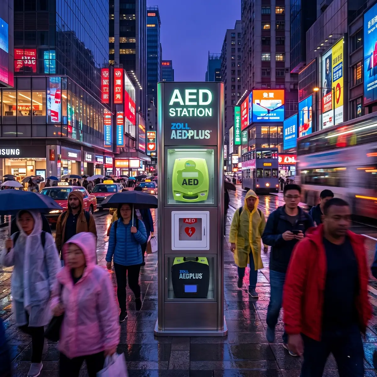 محطة جهاز AED في مكان عام